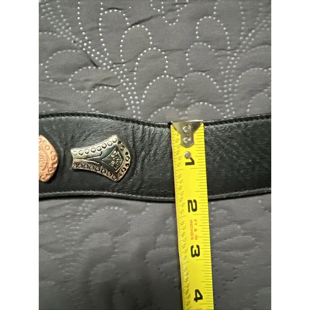 Streets Ahead VTG Silver & Rose Gold Medallion Black Leather Belt SZM/L RARE 42